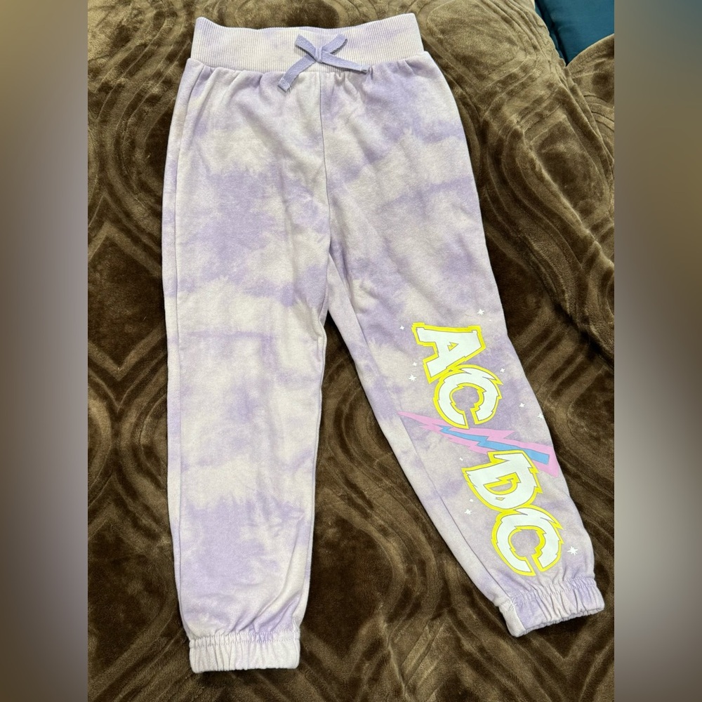 AC/DC sweat pants for little girls size 4/5 lavendar color preloved